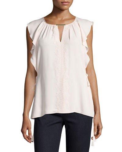 Coline Lace-trim Tasseled Silk Blouse,