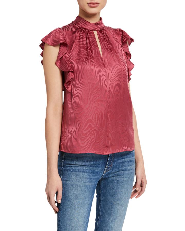 Sleeveless Swirl Jacquard Ruffle Top