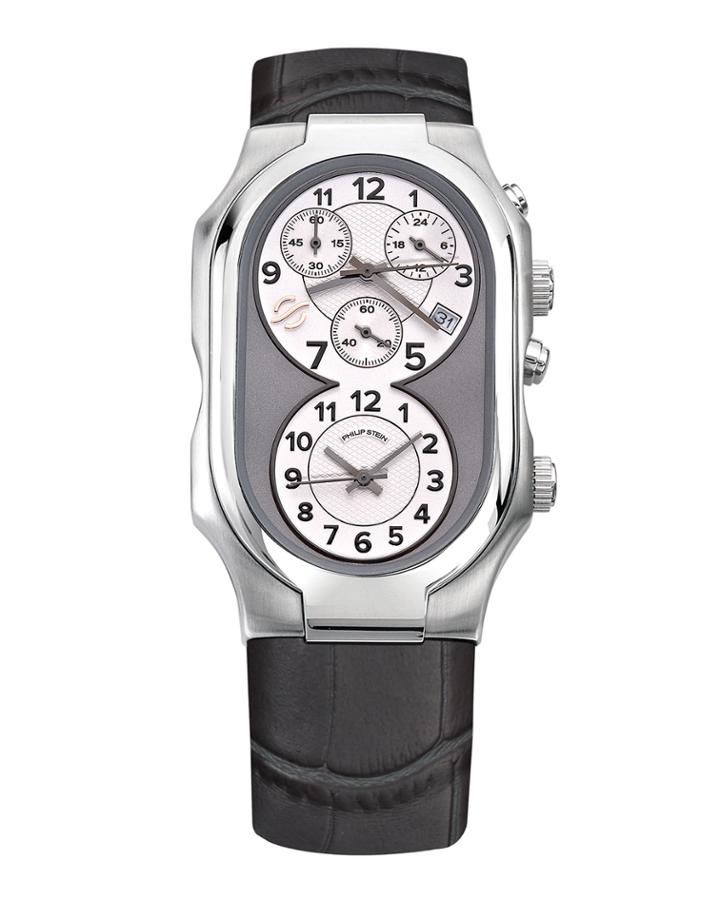Large Signature Dual Time Zone Chronograph Watch With Gray