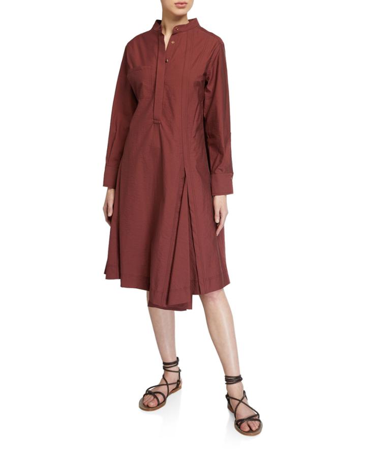 Crinkled Cotton Long-sleeve Belted