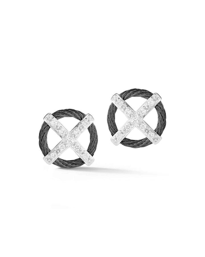 Diamond X-stud Earrings, Black