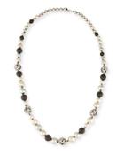 Crystal-encrusted Mosaic Lace Necklace, Black/white,