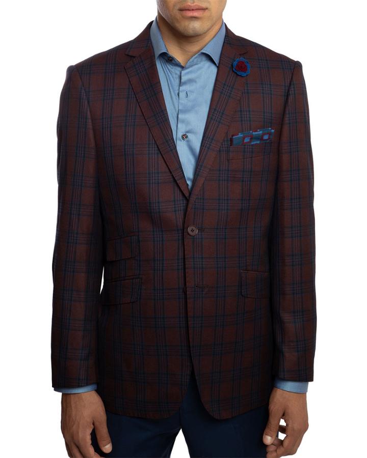 Men's Slim-fit Elbow-patch Plaid Sport Jacket, Red