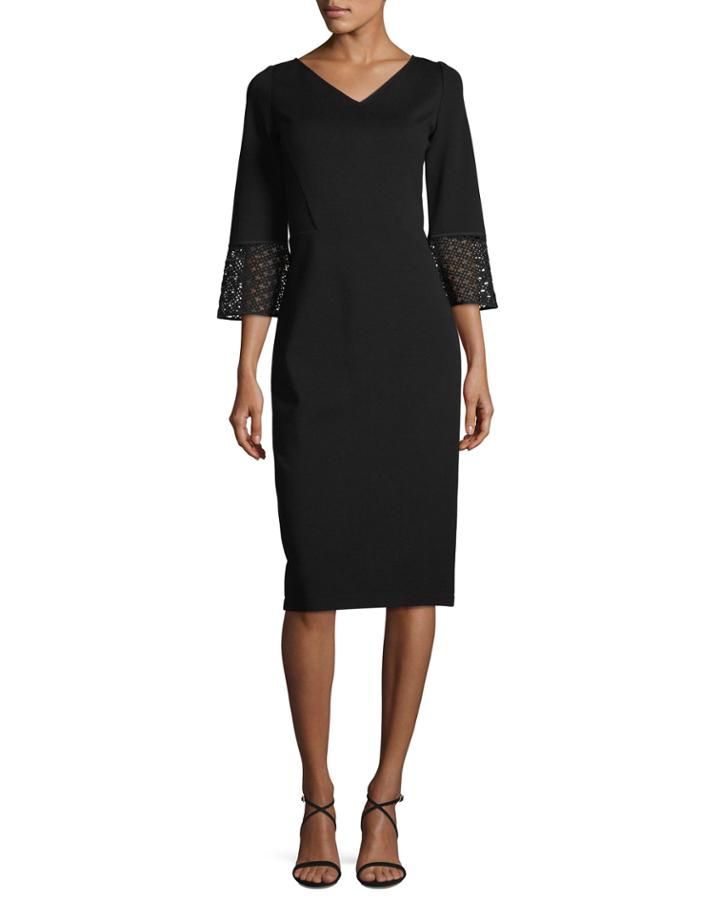 Lace-trim 3/4-sleeve Punto Milano