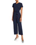 Zip-front Belted Short-sleeve Jumpsuit
