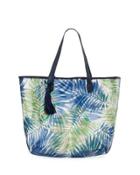 Clear Palm Leaf Print Tote Bag, Navy