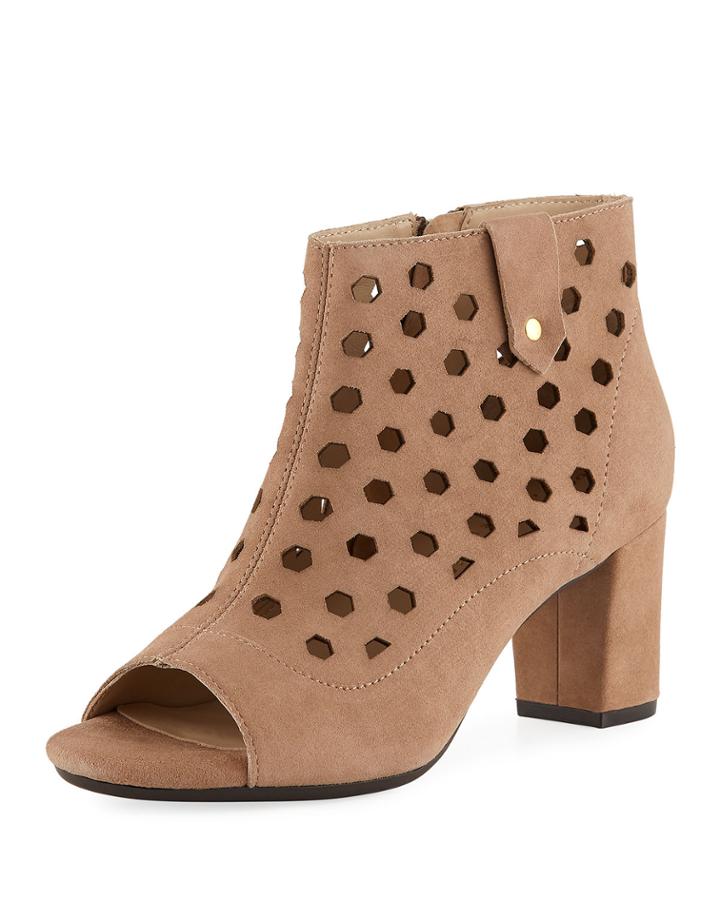 Finn Perforated Suede Peep-toe Booties