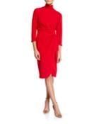 Long-sleeve Stretch Crepe Mock-neck Dress