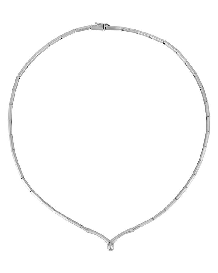 18k White Gold Segmented Diamond Pear Necklace