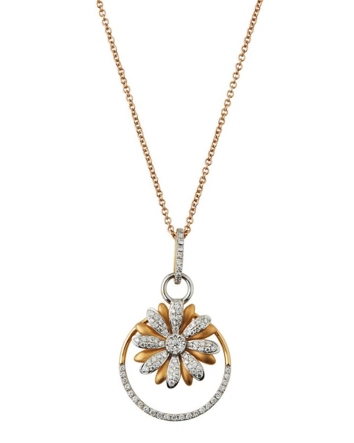 Two-tone 18k Diamond Flower Pendant Necklace