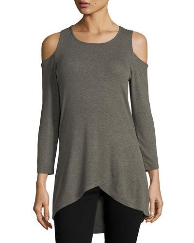 Cold-shoulder Asymmetric-hem Tee