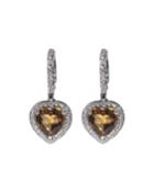 18k White Gold Diamond-trim Citrine Heart-drop Earrings