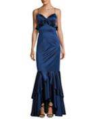 Anna Sleeveless Stretch Satin Ruffle Gown