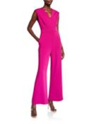 Notched-neck Wide-leg Jumpsuit