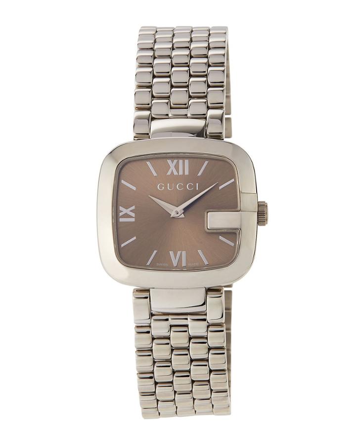 Stainless Steel G Bracelet Watch W/ Brown Dial
