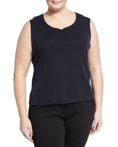 Sweetheart-neck Knit Tank, Navy,