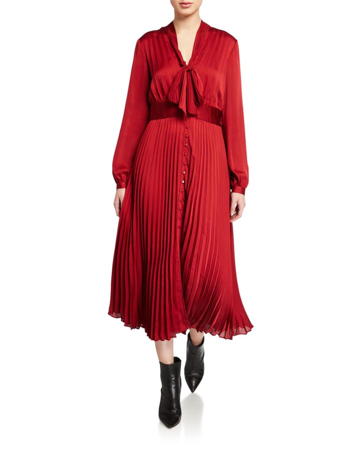Macin Pleated Tie-neck Long-sleeve