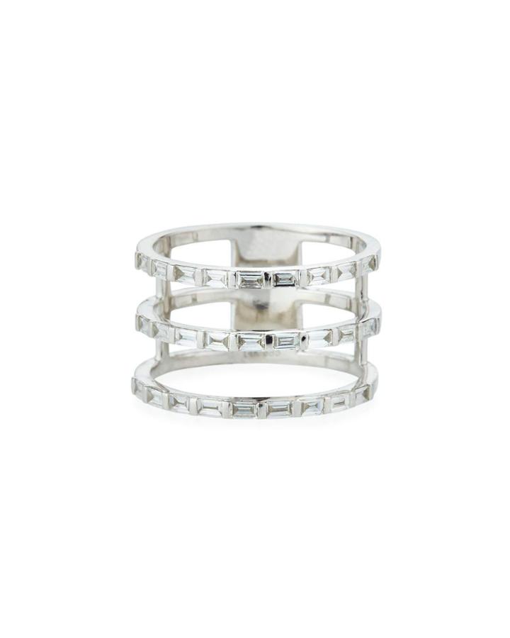 14k White Gold Diamond Baguette 3-spiral Ring,