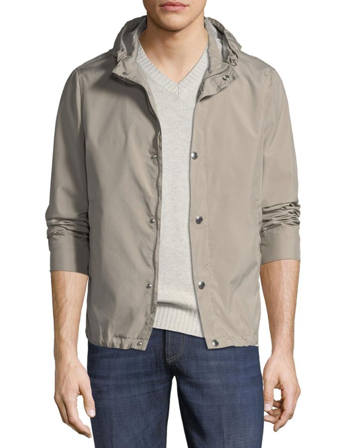 Hooded Button-front Parka Jacket