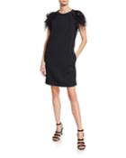Leaf-embroidered Felpa Shift Dress W/ Ostrich Feathers