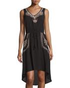 Sleeveless Embroidered High-low Dress, Black/neutral