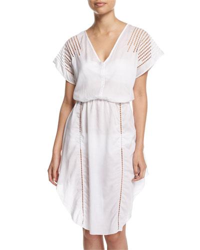 Nadja Stitch-inset Caftan, Antique White