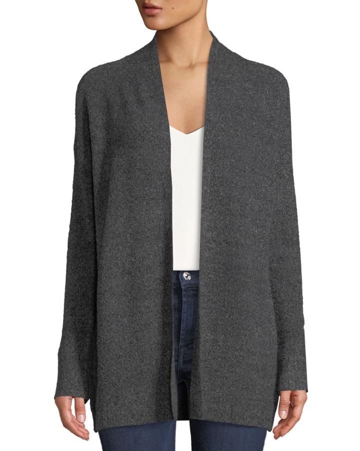 Boucle-knit Open Front Cardigan