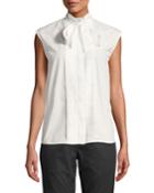 Sleeveless Tie-neck Pleated Front Blouse