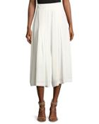 Pleated Crepe Culotte Pants, White