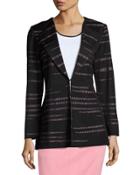 Stripe-print Knit Jacket, Black/peony