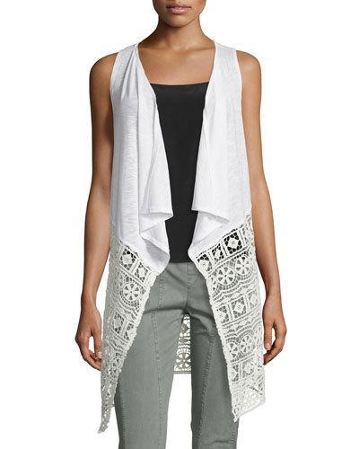 Mimi Lace-panel Sleeveless Cardigan, Natural