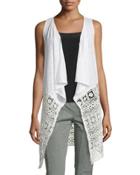 Mimi Lace-panel Sleeveless Cardigan, Natural