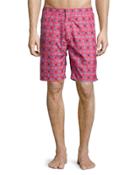 Waimea Floral-print Swim Trunks, Red Pattern