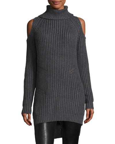Austin Cold-shoulder Knit Tunic, Charcoal