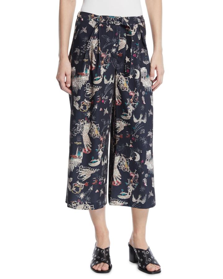 Graphic Print Cropped Wide-leg Pants