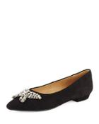 Suede Flat W/crystal Butterfly Ornament, Black
