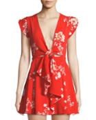 Cassidy Floral-print Tie-front Mini Wrap Dress