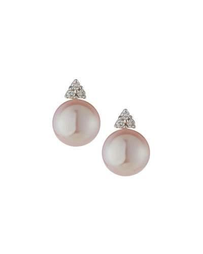 14k Freshwater Pearl & Diamond Stud Earrings,