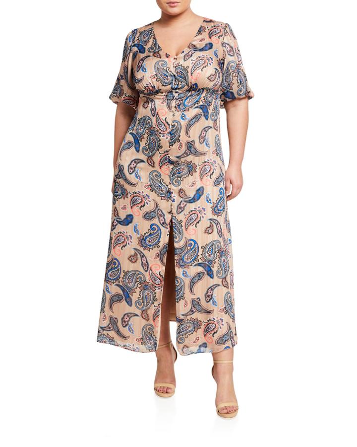 Plus Size Paisley Printed Button Down Dress