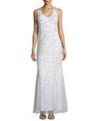 Aidan Mattox Sleeveless V-neck Embellished Gown, Ivory, Women's,