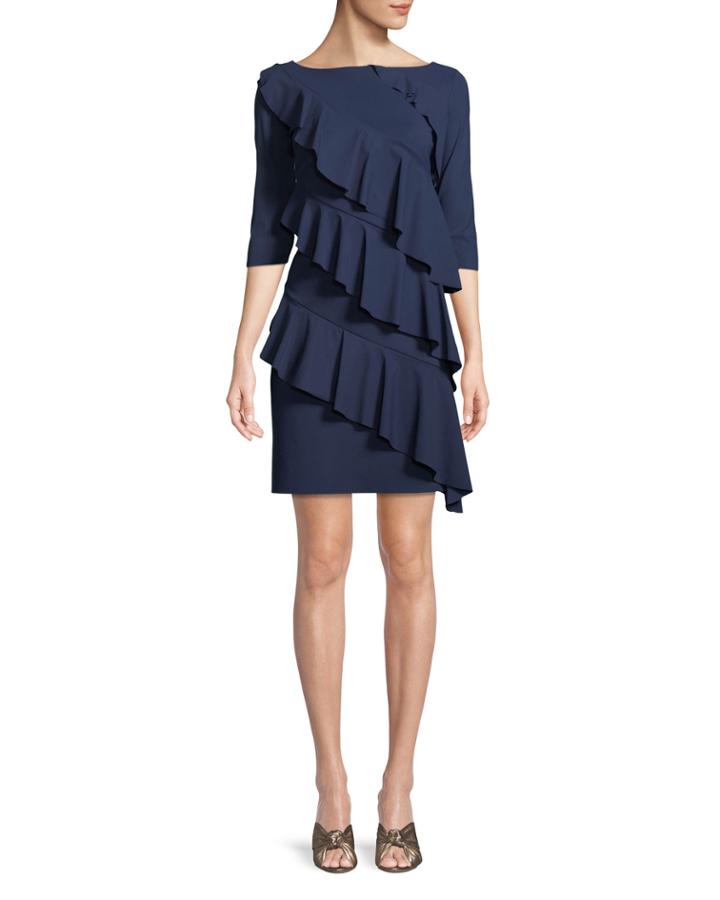 Isete Ruffled 3/4-sleeve Cocktail Dress
