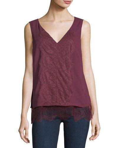 Sleeveless Lace-trim Crepe Blouse