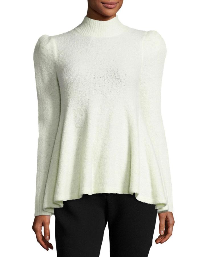 Flounce Sweater With Strong Shoulder, Ivory