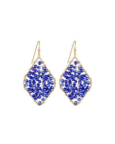Beaded Diamond-silhouette Drop Earrings, Navy