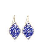 Beaded Diamond-silhouette Drop Earrings, Navy