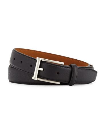 30mm Pebble Grain Leather Belt, Black