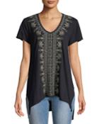 Sean Embroidered Short-sleeve Knit Top