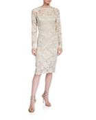 Embroidered Lace Long-sleeve Midi Cocktail Dress