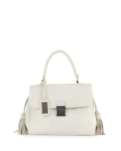 Emma Leather Tassel Satchel Bag, White