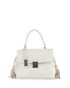 Emma Leather Tassel Satchel Bag, White